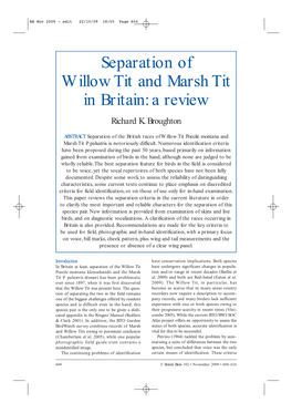 Separation of Willow Tit and Marsh Tit in Britain: a Review Richard K