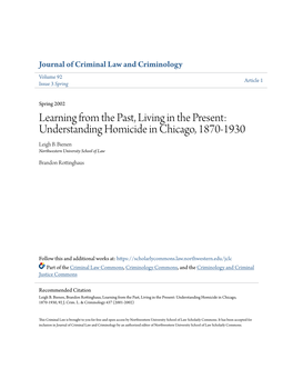 Understanding Homicide in Chicago, 1870-1930 Leigh B