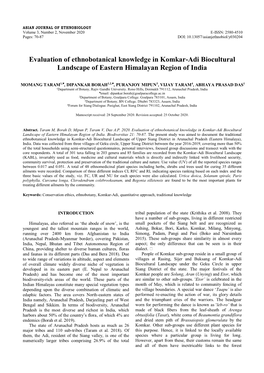 Evaluation of Ethnobotanical Knowledge in Komkar-Adi Biocultural Landscape of Eastern Himalayan Region of India