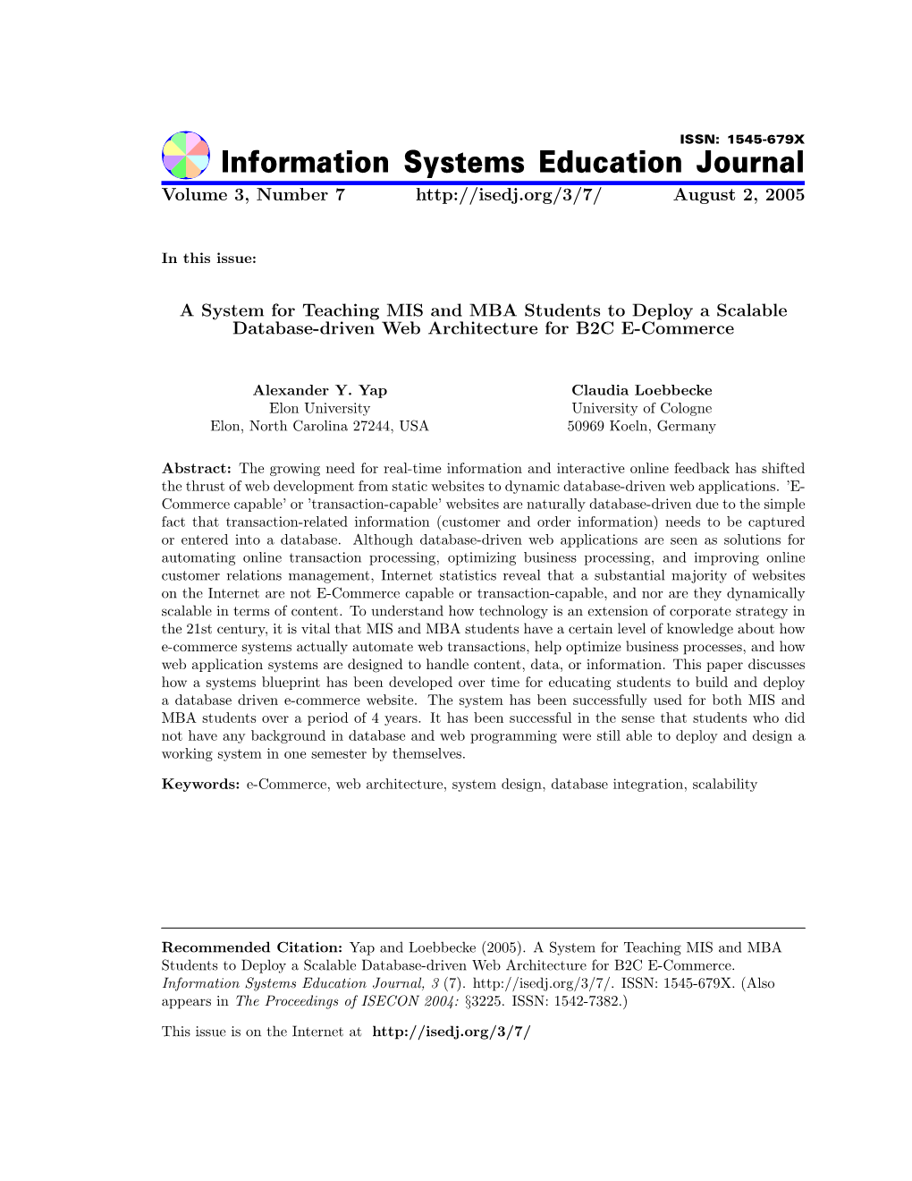 A System for Teaching MIS and MBA Students to Deploy a Scalable Database-Driven Web Architecture for B2C E-Commerce