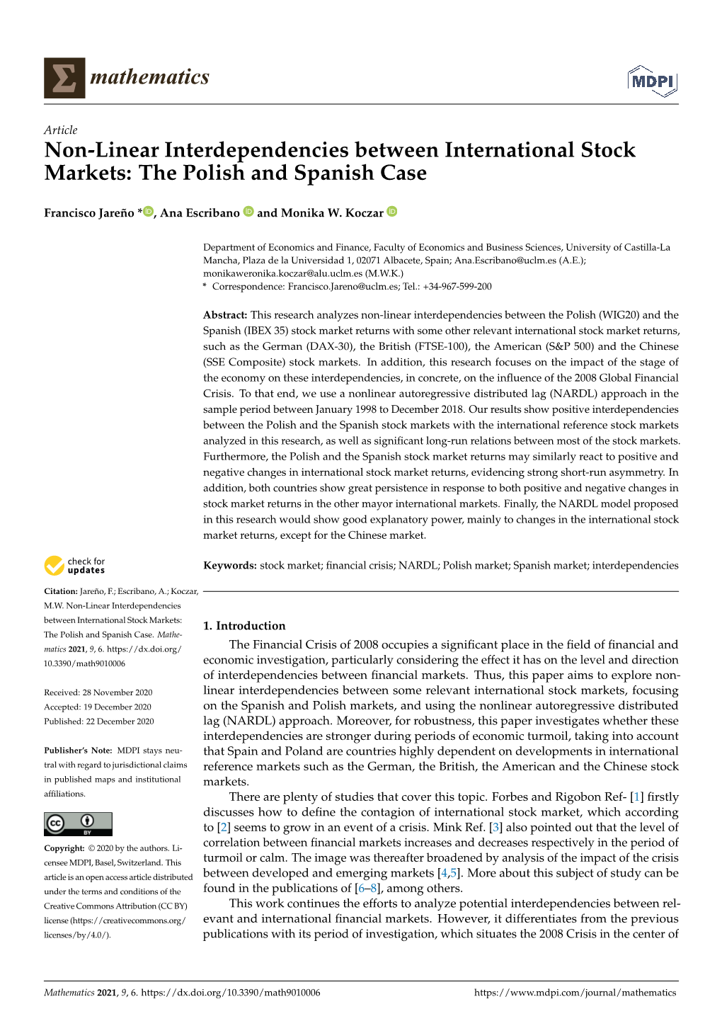 Non-Linear Interdependencies Between International Stock Markets: the Polish and Spanish Case