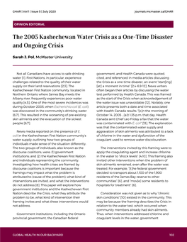 The 2005 Kashechewan Water Crisis As a One-Time Disaster and Ongoing Crisis