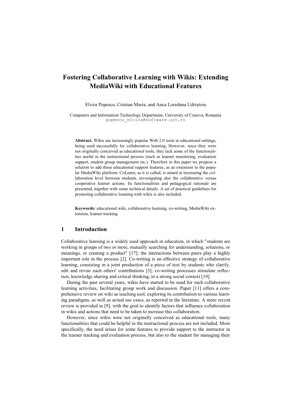 Fostering Collaborative Learning with Wikis: Extending Mediawiki with Educational Features