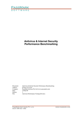 Antivirus & Internet Security Products Performance Benchmarking