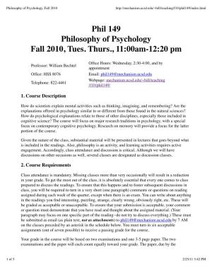 Philosophy of Psychology, Fall 2010