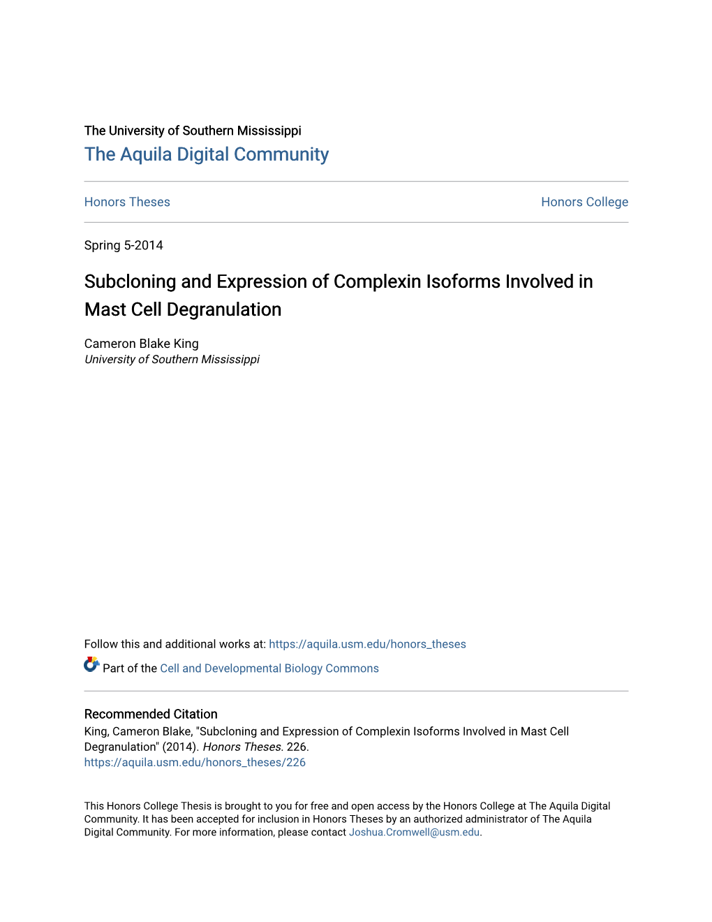 Subcloning and Expression of Complexin Isoforms Involved in Mast Cell Degranulation