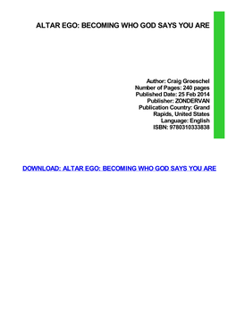 Altar Ego: Becoming Who God Says You Are Download Free