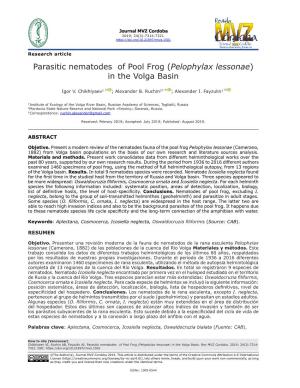 Parasitic Nematodes of Pool Frog (Pelophylax Lessonae) in the Volga Basin