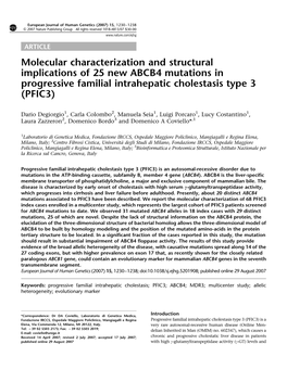 Molecular Characterization and Structural Implications of 25 New ABCB4 Mutations in Progressive Familial Intrahepatic Cholestasis Type 3 (PFIC3)