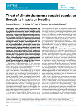 Threat of Climate Change on a Songbird Population Through Its Impacts on Breeding
