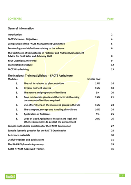 CONTENTS Page General Information the National Training Syllabus