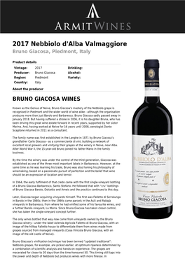 2017 Nebbiolo D'alba Valmaggiore Bruno Giacosa, Piedmont, Italy