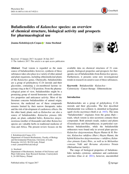 Bufadienolides of Kalanchoe Species: an Overview of Chemical Structure, Biological Activity and Prospects for Pharmacological Use