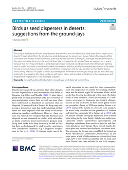 Birds As Seed Dispersers in Deserts: Suggestions from the Ground-Jays