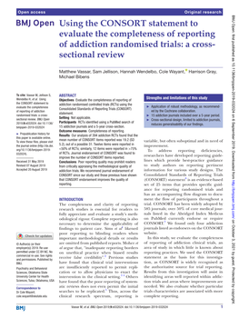 Using the CONSORT Statement to Evaluate the Completeness of Reporting of Addiction Randomised Trials: a Cross- Sectional Review