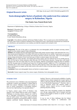 Socio-Demographic Factors of Patients Who Underwent Free Cataract Surgery in Kafanchan, Nigeria