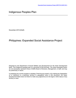 Indigenous Peoples Plan Philippines: Expanded Social Assistance Project