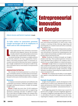 Entrepreneurial Innovation at Google