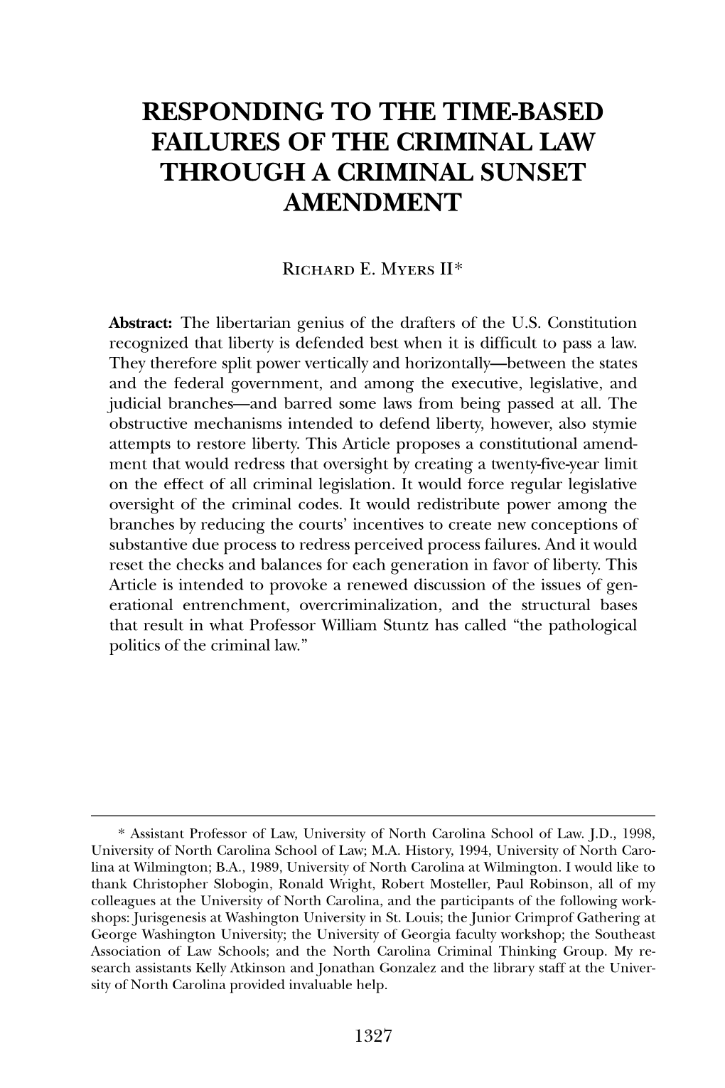 Responding to the Time-Based Failures of the Criminal Law Through a Criminal Sunset Amendment