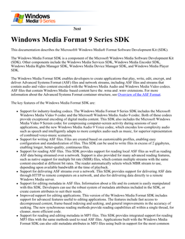 Windows Media Format 9 Series SDK