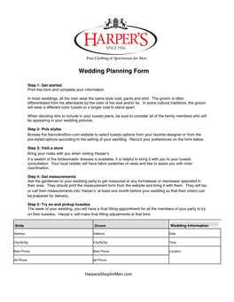 Wedding Planning Form