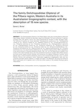 The Family Dolichopodidae (Diptera) of the Pilbara Region, Western Australia in Its Australasian Biogeographic Context, with the Description of 19 New Species