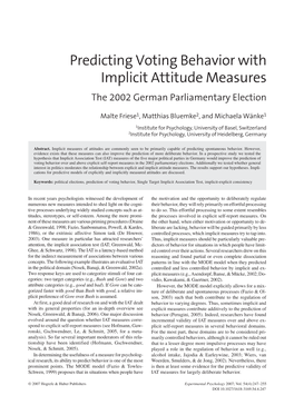 Predicting Voting Behavior with Implicit Attitude Measures the 2002 German Parliamentary Election