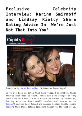 Exclusive Celebrity Interview: Karina Smirnoff and Lindsay Rielly Share Dating Advice in ‘We’Re Just Not That Into You’