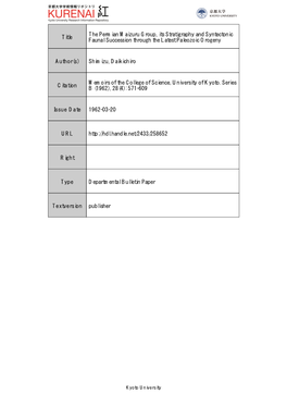 Title the Permian Maizuru Group, Its Stratigraphy and Syntectonic