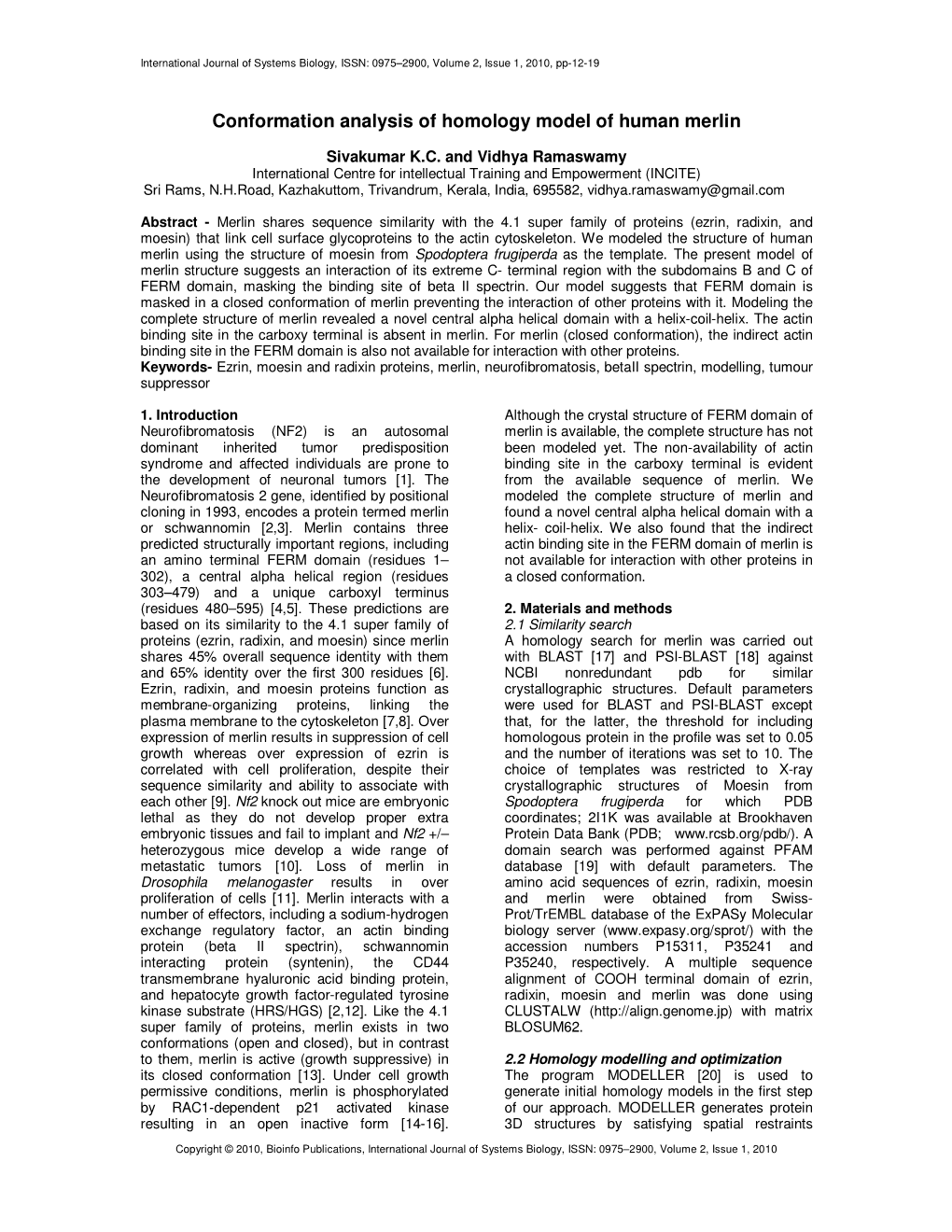 Conformation Analysis of Homology Model of Human Merlin