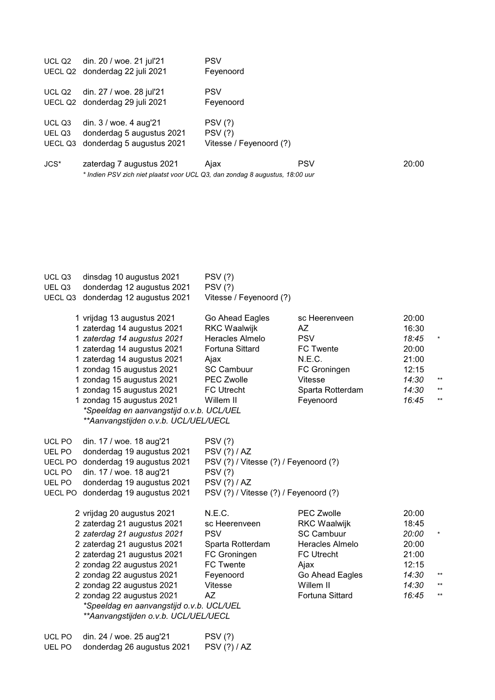 Din. 20 / Woe. 21 Jul'21 PSV UECL Q2 Donderdag 22 Juli 2021 Feyenoord