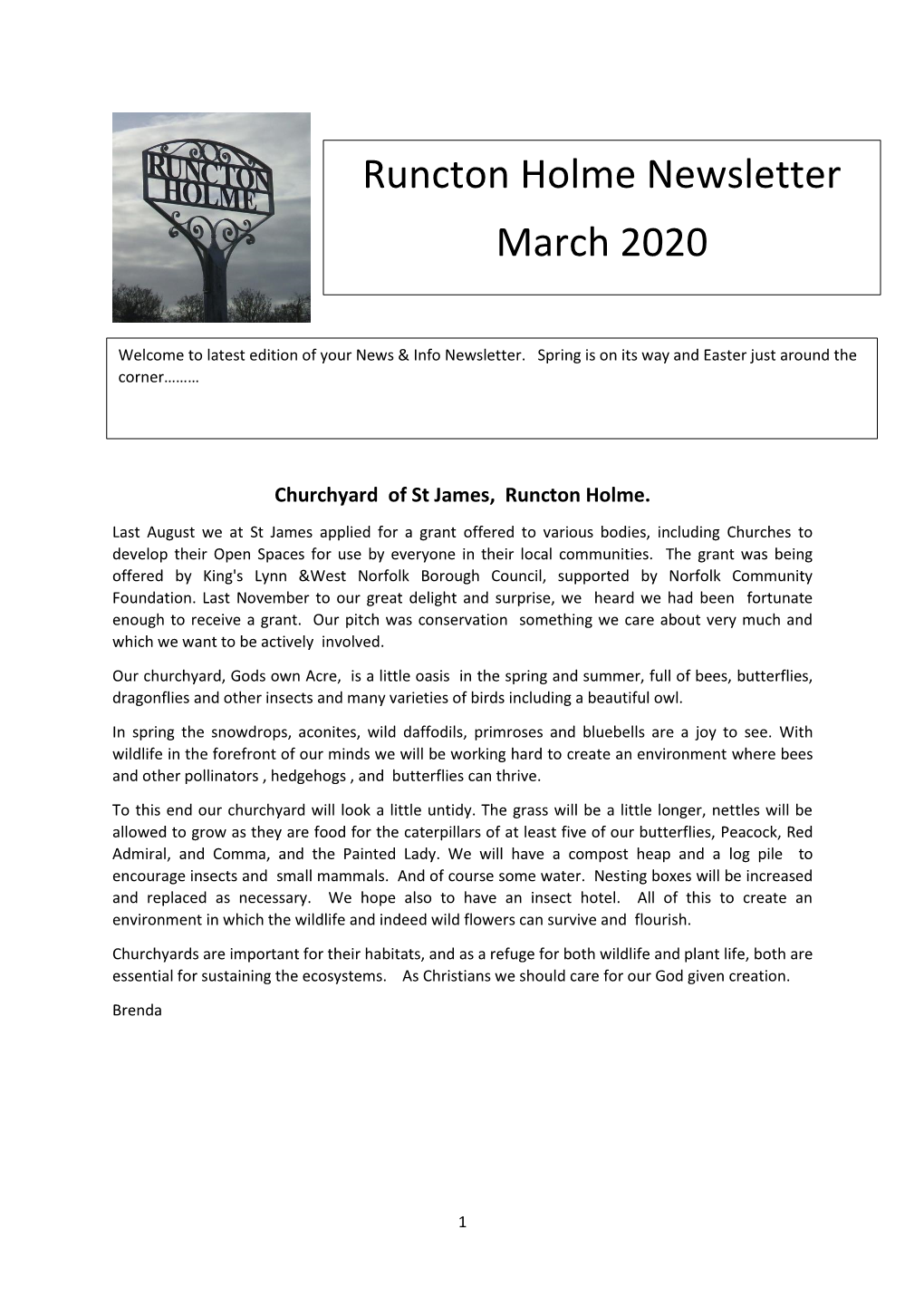 Runcton Holme Newsletter March 2020