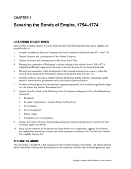 Severing the Bonds of Empire, 1754–1774