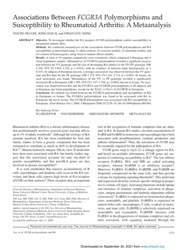 Associations Between FCGR3A Polymorphisms and Susceptibility to Rheumatoid Arthritis: a Metaanalysis YOUNG HO LEE, JONG DAE JI, and GWAN GYU SONG