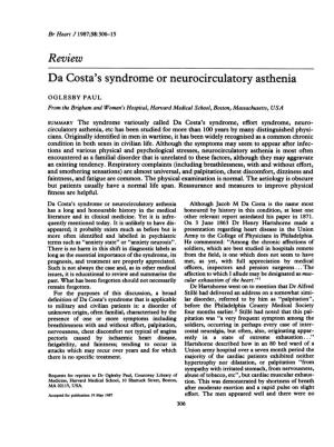 Review Da Costa's Syndrome Or Neurocirculatory Asthenia