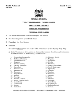 Republic of Kenya Twelfth Parliament – Fourth