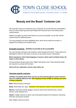 'Beauty and the Beast' Costume List