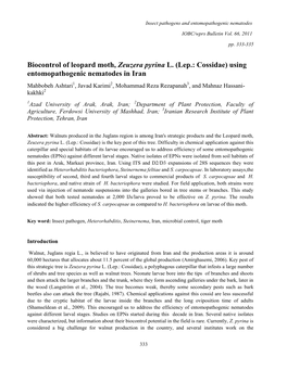 Biocontrol of Leopard Moth, Zeuzera Pyrina L. (Lep.: Cossidae) Using