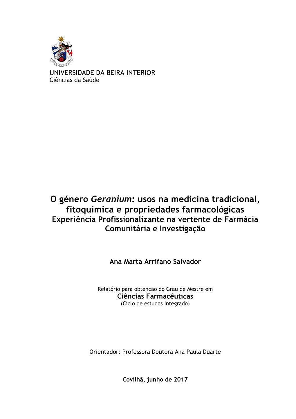 O Género Geranium: Usos Na Medicina Tradicional, Fitoquímica E