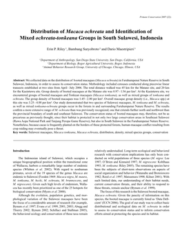 Distribution of Macaca Ochreata and Identification of Mixed Ochreata-Tonkeana Groups in South Sulawesi, Indonesia