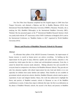 Theory and Practice of Buddhist Monastic Schools in Myanmar