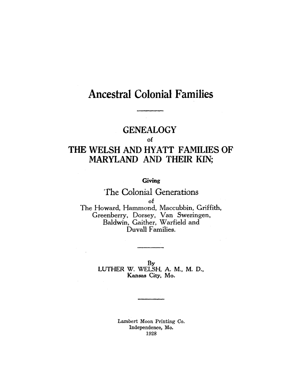 Ancestral Colonial Families