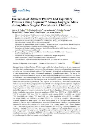 Evaluation of Different Positive End-Expiratory Pressures Using Supreme™ Airway Laryngeal Mask During Minor Surgical Procedure