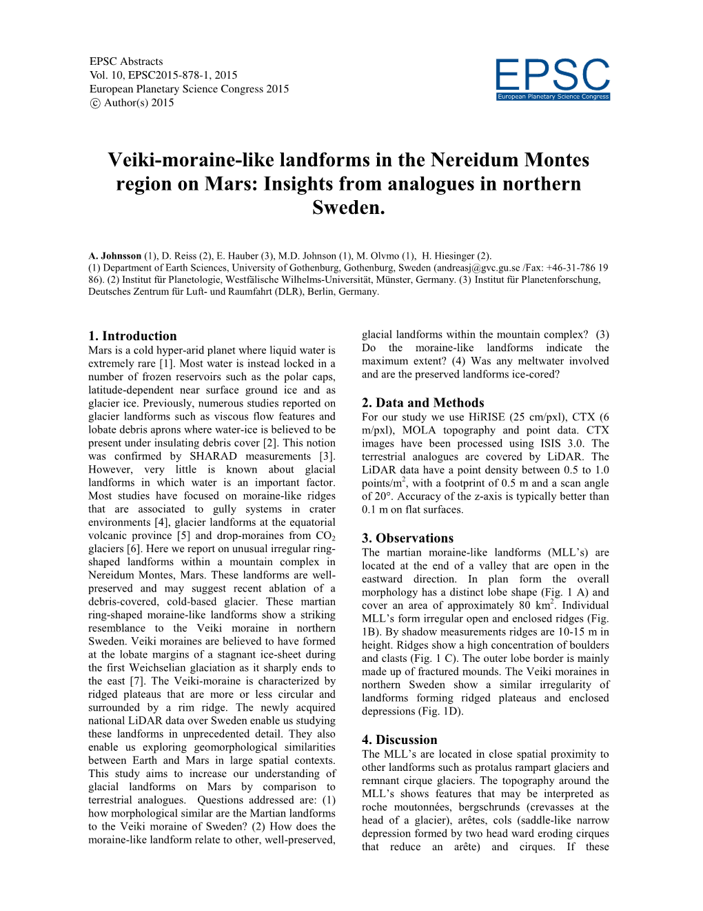 Veiki-Moraine-Like Landforms in the Nereidum Montes Region on Mars: Insights from Analogues in Northern Sweden