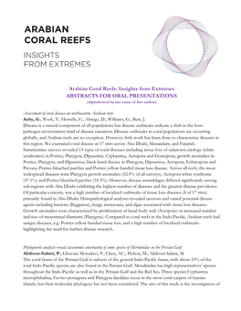Arabian Coral Reefs: Insights from Extremes ABSTRACTS for ORAL PRESENTATIONS (Alphabetical by Last Name of First Author)