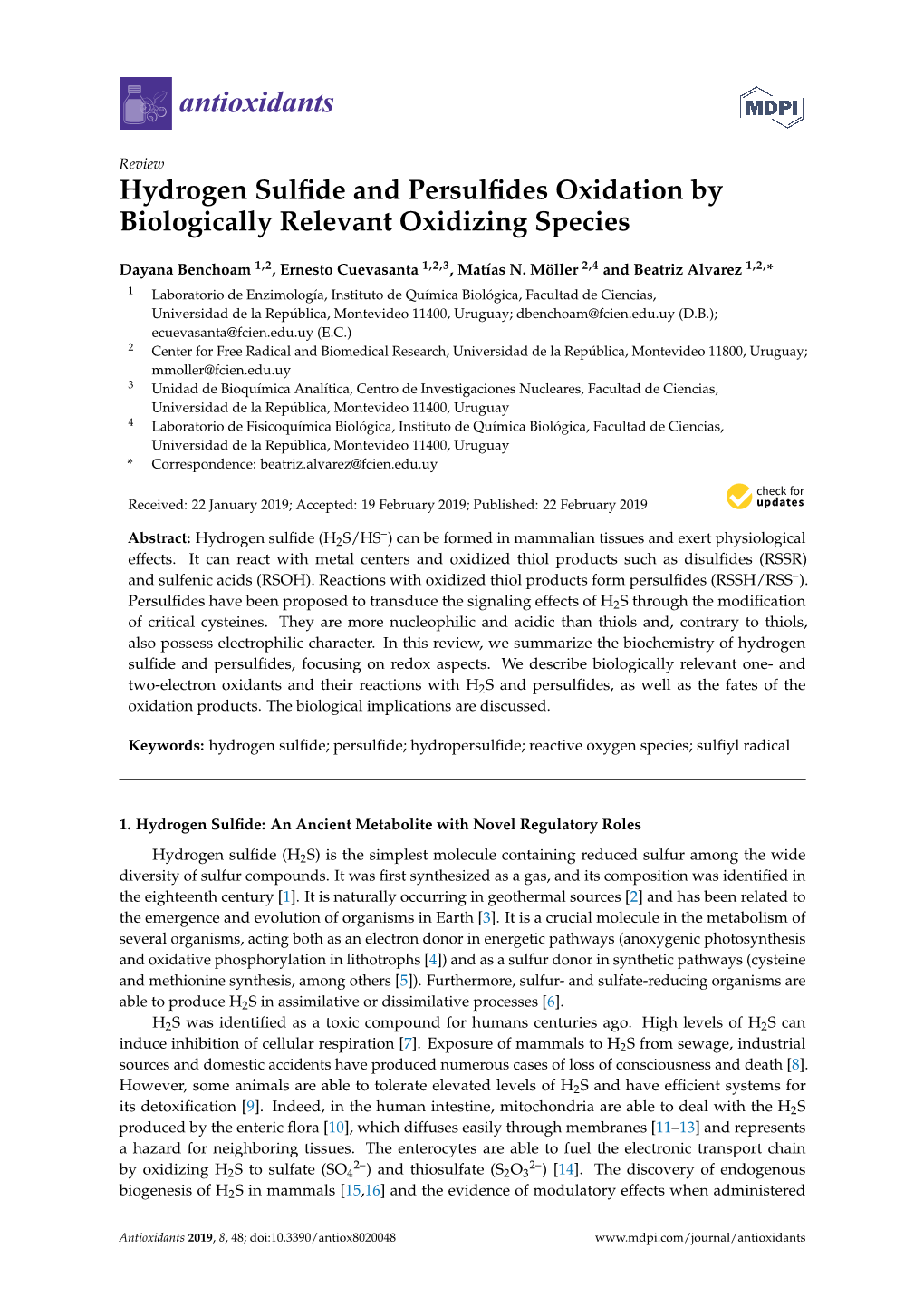 Hydrogen Sulfide and Persulfides Oxidation by Biologically Relevant