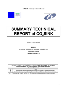 SUMMARY TECHNICAL REPORT of CO2SINK