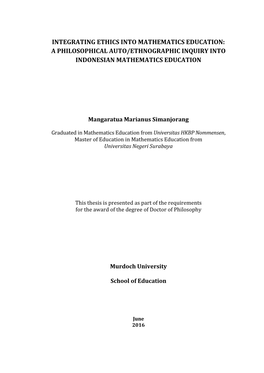 Integrating Ethics Into Mathematics Education: a Philosophical Auto/Ethnographic Inquiry Into Indonesian Mathematics Education