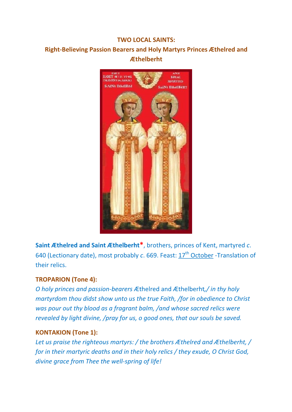 Holy Martyrs Princes Æthelred and Æthelberht.Pdf