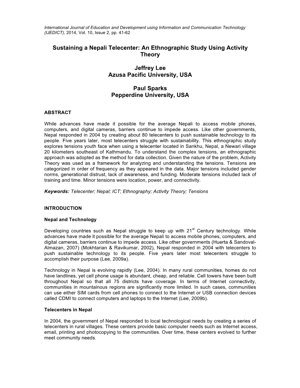 Sustaining a Nepali Telecenter: an Ethnographic Study Using Activity Theory